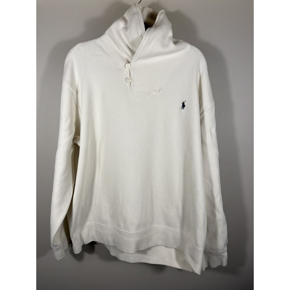 Polo Ralph Lauren Men's White Sweater Shawl Cowl Neck Pullover Size Sz XXL (T)